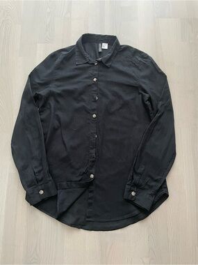 H&M 100% Relaxed Cotton Black Long-Sleeve Button-Up Shirt